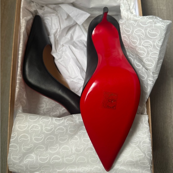 Never Worn Christian Louboutin Red Bottom Black Leather Kate 100 mm Heels - Picture 3 of 6